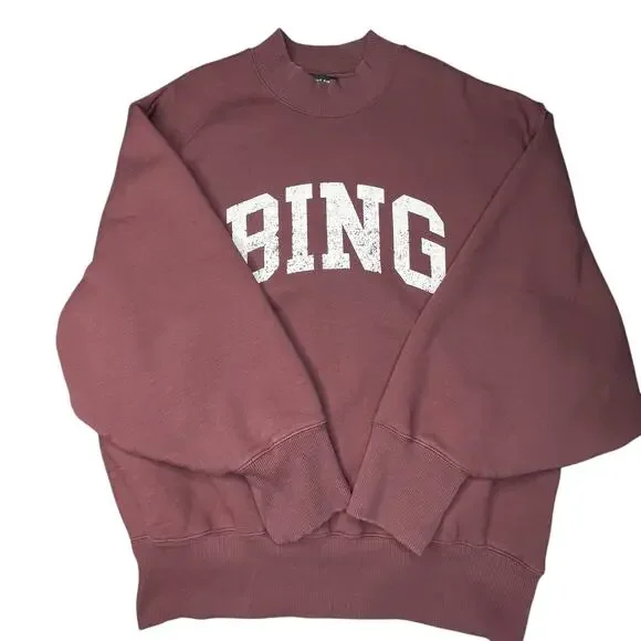 Anine Bing Bradie Designer Logo Crewneck Sweatshirt Burgundy size Large Cotton - Picture 6 of 12